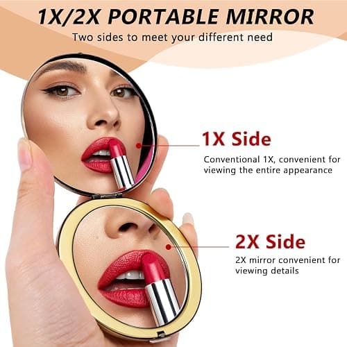 EYIWEITING Oval Mini Portable Metal Folding Mirror, Beautiful and Elegant, Sturdy and Durable, 1X/2X Magnifier. (Oval Pattern Bronze) thumbnail 5