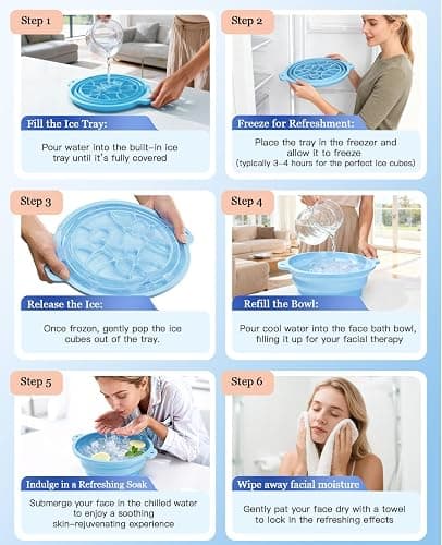 Foldable Silicone Face Ice Bath Bowl with Built-in Ice Tray, Cold Plunge Therapy for Skin Tightening, Puffiness Reduction & Acne Relief, Portable Spa Tool for Home & Travel (Blue) thumbnail 7