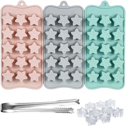 3PCS Star Ice Cube Trays, Mini Star Ice Cube Trays, Unique Moulds with a Tweezer, for Home Cooks and Beverage Decorators, in Pink, Grey and Blue - Image 1