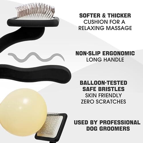 Bonteck Dog Slicker Brush for Dogs Grooming Kit 4PCS | Large Dog Brush for Goldendoodles Poodles Doodles | Long Pin Haired Brush | Poodle Brushes and Comb (Black) thumbnail 2