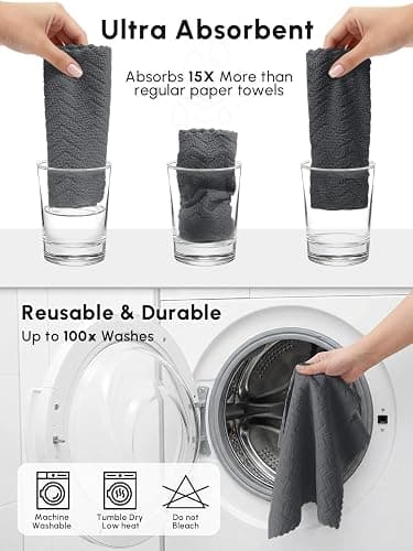 SOOWASH Microfiber Cleaning Cloths Roll, 75 Pack Tear Away Microfiber Towels Roll, 12" x 12" Lint Free Rags, Reusable Cleaning Cloths,Washable,Scratch Free,Ultra Absorbent Dish Rags(Dark Grey Ripple) thumbnail 7