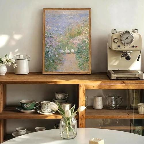 Framed Vintage Geese Canvas Wall Art, Cottagecore Monet Floral Landscape Wall Decor Paintings, French Country Farmhouse Animal Pictures Prints Rustic Home Decor for Living Room Bedroom 12x16 inch thumbnail 6