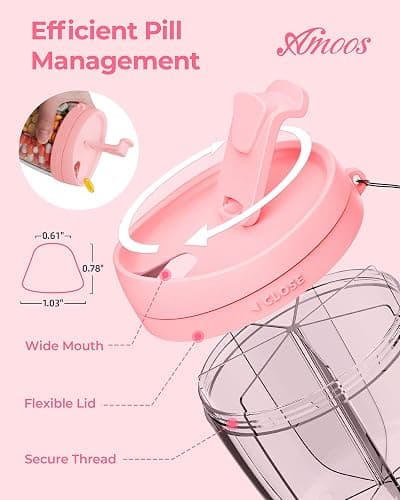 AMOOS Cute Pill Dispenser with 7 Compartments, Anti-Mix Pill Bottle Organizer, Portable Pill Organizer for Travel, Wide Mouth for Easy Access, BPA-Free Patented Pill Container, Travel Essentials, Pink thumbnail 4