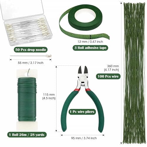 PAXCOO Floral Arrangement Kit with Green Tape and Wire, Boutonniere Flower pin, Wire Cutter for Wreath Making Supplies thumbnail 6