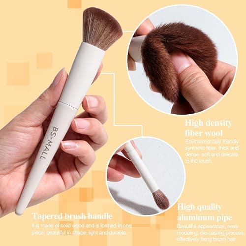 BS-MALL Professional Makeup Brush Set 18 Pcs Premium Synthetic Foundation Powder Concealers Eye Shadows Blush Makeup Brushes with Travel Case (Matte white beige) thumbnail 4