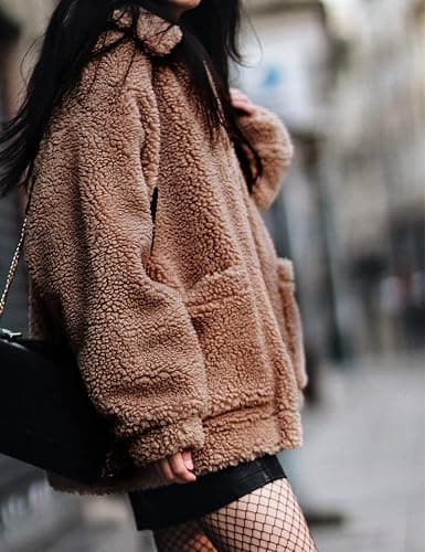 Comeon Women's Coat Casual Lapel Fleece Fuzzy Faux Shearling Zipper Coats Warm Winter Oversized Outwear Jackets thumbnail 3