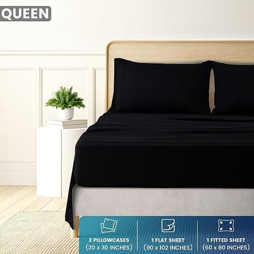Utopia Bedding Queen Sheet Set - Brushed Microfiber - Soft Bed Sheets for Queen Size Bed Set - Includes 1 Fitted, 1 Flat, & 2 Pillow Cases - Deep Pocket (Black) thumbnail 2