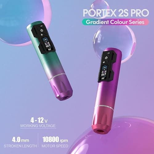 EZ Tattoo Kit - Tattoo Gun Kit with Wireless Tattoo Machine Pen, 1800mAh Power Supply Battery, 20Pcs Tattoo Cartridge Needles and 11 Color Inks for Tattoo Beginners and Artists (P2S Pro Purple Blue) thumbnail 2