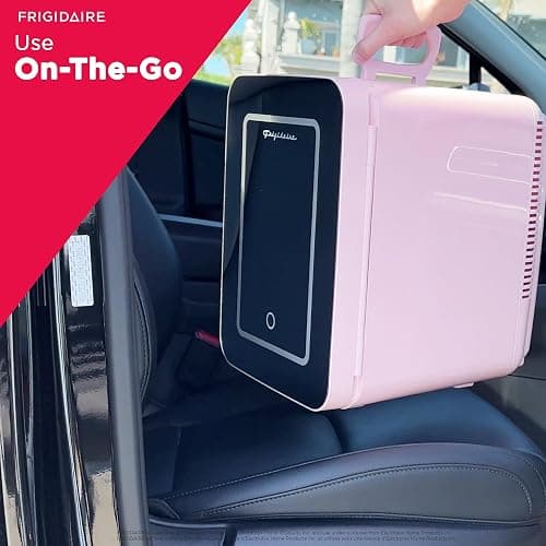FRIGIDAIRE Mini Cooler, Portable Compact Personal LED Lighted Mirror Fridge, 6.5L Capacity Chills 9 Cans, 100% Freon-Free & Eco Friendly, for Makeup, Skincare, 12"D x 8"W x 12"H (Pink) thumbnail 6