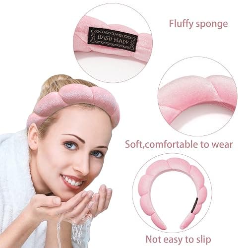 Ayesha Spa Headband for Women Sponge Headband for Washing Face Clouds Soft Hairband Skincare Makeup Headbands for Women Girls Shower Makeup Skincare (Pink) thumbnail 4