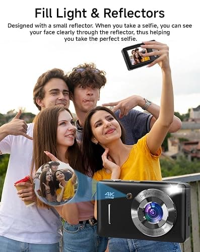 Digital Camera for Kids, FHD 1080P 44MP Point and Shoot Digital Camera with Face Detect, Smile Capture, 16X Zoom, 20 Filters, Anti Shake, 32GB SD Card Black Compact Vintage Camera for Kids Boys Girls thumbnail 4
