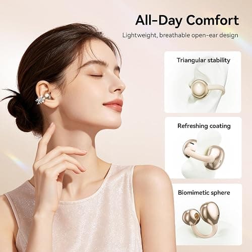 WUYUEGE Clip On Earbuds with Detachable Butterfly Earrings & LED Makeup Mirror Case, Wireless Earbuds Bluetooth 6.0, Air Conduction Headphones, Lightweight for Travel Work Daily Use,Great Gift Choice thumbnail 6