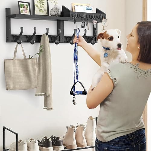 Evermagin 29" Coat Rack Wall Mount with Shelf, 4 in 1 Coat and Key Hanger with 11 Metal Hooks, Entryway Wall Mounted Shelf with Mail Holder for Living Room, Bedroom, Black thumbnail 5