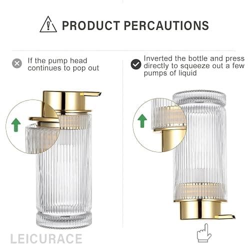 LEICURACE Glass Foam Soap Dispenser, Refillable Foaming Dispenser with Gold Pump, Foam Hand Soap Dispenser for Bathroom Kitchen, Modern Home Bathroom Kitchen Decor （Foam Type/Clear） - Foam Type/Clear thumbnail 9