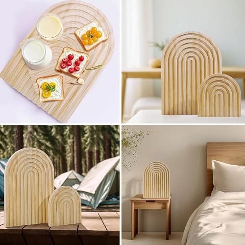 AFAMITOO 2Pcs Wooden Rainbow Arch Decor Set - Boho Chic Aesthetic Shelf & Serving Board - Ideal for Living Room, Kitchen, Home Office Decor thumbnail 7