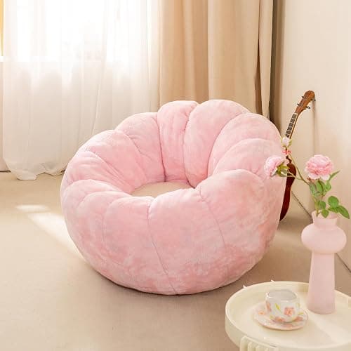 IEVENW Pumpkin Bean Bag Sofa Chair, Bean Bag Chair with Filler for Teens, Kids, Toddler, Comfy and Lazy Sofa for Dorm, Apartment, Living Room and Bedroom, Pink thumbnail 3