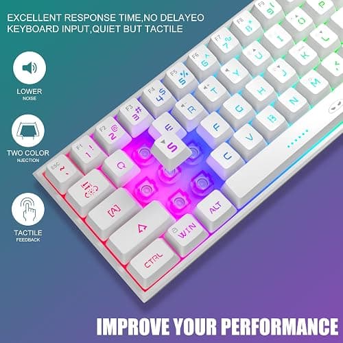 MageGee Mini 60% Gaming Keyboard, Upgrade RGB Backlit 61 Key Ultra-Compact Keyboard, TS91 Ergonomic Waterproof Mechanical Feeling Office Computer Keyboard for PC, MAC, PS4, Xbox ONE Gamer(White) thumbnail 4