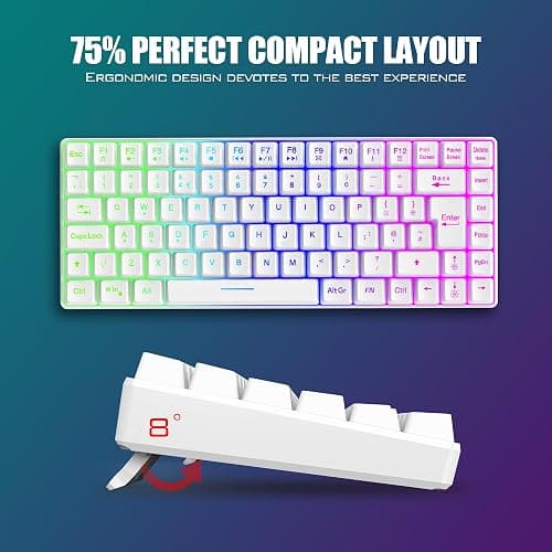 RedThunder K84 75% Wireless Gaming Keyboard and Mouse Rainbow Backlight UK Layout 85 Keys TKL Ultra Compact Mini Design Lightweight Honeycomb Gaming Mouse for PC Mac PS5 Xbox Office Gamers (White) thumbnail 6