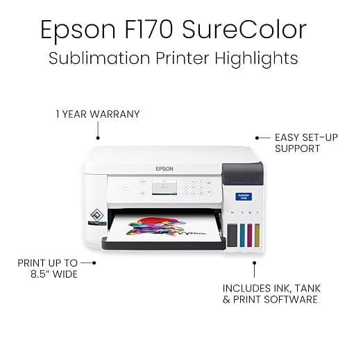 Epson Surecolor F170 Sublimation Starter Kit – Printer with CMYK Ink Set, Design Pack, 10 Sublimation Tumbler Pack, Sublimation Paper, Tape – Perfect for Beginners & Small Business thumbnail 4