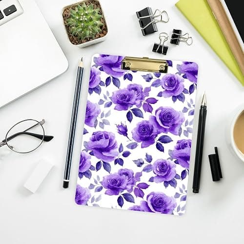 Clipboard,Purple Roses Rosebuds Acrylic Clipboard A4 Letter Size Board with Low Profile Gold Clip,Clip Boards for Kids Students School Office Supplies 12.5" X 9" thumbnail 6