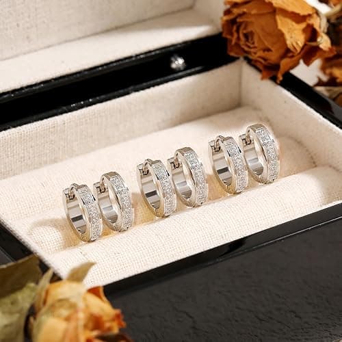 17 Pairs Earrings for Men, Stainless Steel Earrings For Men Sensitive Skin, Fashion Earring Piercing Jewelry Cross Dangle Hoop Earrings Kit Studs Long-lasting Shine thumbnail 3