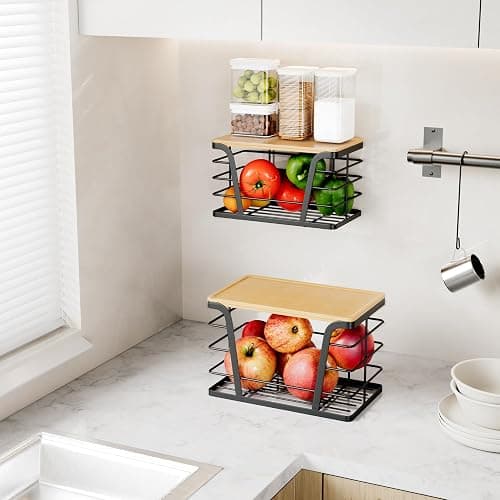 TIDIIABODE 2 Pack Stackable Storage Laundry Kitchen Organizers, Wall Mount Trash Bag Holder with Bamboo Top and Garbage Bag Dispenser No Drill thumbnail 2