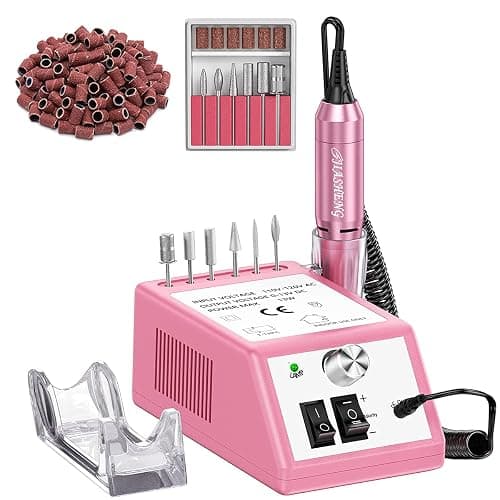 20000RPM Electric Nail Drill Professional Nail File Drill Acrylic Nails Kit for Manicure Gel Nail Polish Remover with 1 Pack of Sanding Bands(Pink) - Image 1