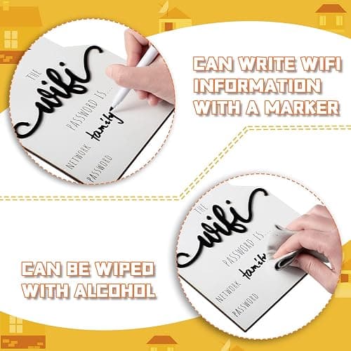 WiFi Pattern Password Sign for Guests Home Wooden Table WiFi Pattern Sign Wooden with Board Erasable Pen Chalkboard Table Centerpieces Decoration for Home Business(White Board, White Pen) thumbnail 4