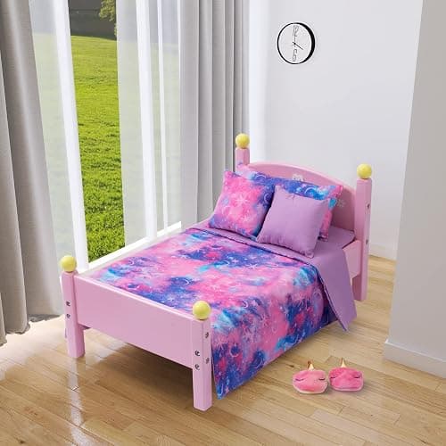K.T. Fancy 8 PCS 18 Inch Girl Doll Clothes and Accessories Sleeping Sheet,Pajamas,Eye Mask,Unicorn Slippers,Pillow(Doll and Bed are Not Included) thumbnail 8