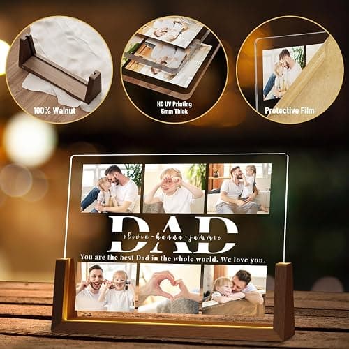 LUCKOR Personalised Fathers Day Photo Frame for Dad from Daughter Son Kids, Customised Dad Christmas Gifts for Husband from Wife, Unique Daddy Gift Ideas, Best Dad Birthday Gift, Presents for Xmas Day thumbnail 4
