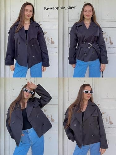 Tankaneo Womens Cropped Trench Coat Casual Double Breasted Short Jacket Fall Fashion Outerwear with Belt thumbnail 5