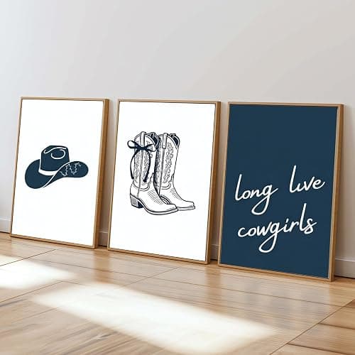 Blue Coastal Cowgirl Canvas Art Posters Western Cowboy Pictures Long Live Cowgirls Wall Art Vintage Cowboy Hats Boots Wall Decor Minimalist Prints Paintings for Bedroom Dorm 12x16 Inch Unframed﻿ thumbnail 2