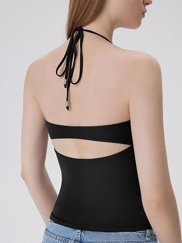 SUUKSESS Halter Tops for Women Tank Tops with Built in Bras Double Lined Open Back Y2K Going Out Camisole thumbnail 2