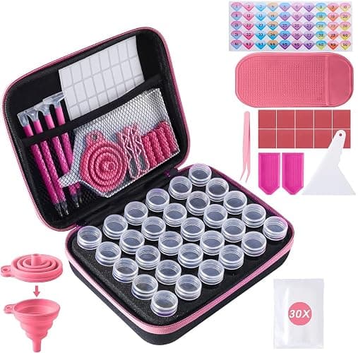 LYMUSUMI 30 Slots Diamond Art Storage Containers for Adults Portable Bead Storage Boxes for Diamond Painting Accessories and Tools（Pink） - Image 1