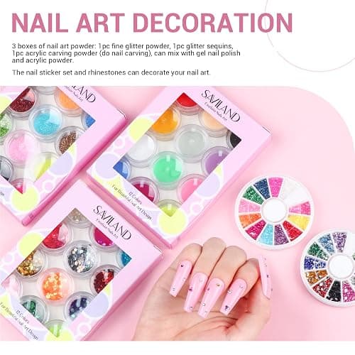 SAVILAND Acrylic Nail Kit with Drill: Professional Nails Kit Acrylic Set with Everything U V Light Nail Art Brush Glitter Powder Nail Stuff for Home DIY Salon Use Christmas Gift Set thumbnail 6