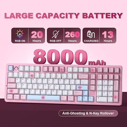 YUNZII AL98 QMK/VIA Wireless Mechanical Gaming Keyboard,Full Aluminum,BT/2.4G/USB-C, Pre-Lubed Hot Swappable Gasket Mount 1800 Layout,RGB Backlit for Win/Mac (Pink, Milk Switch) thumbnail 8