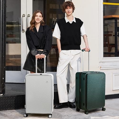 mixi 24 Inch Large Expandable Checked Luggage PC Hard Shell Suitcase Top Opening Rolling Travel Suitcases with Spinner Wheels & TSA Lock, Blackish Green thumbnail 2