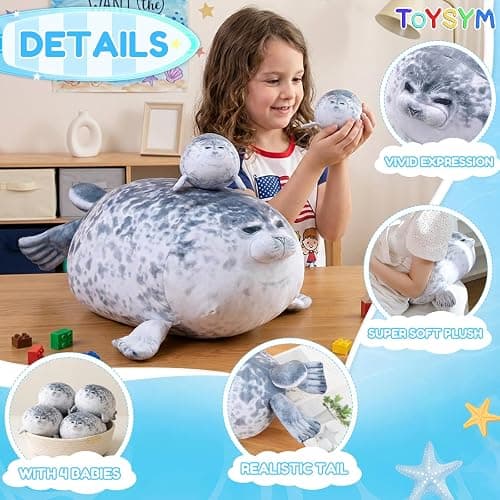 TOYSYM Chubby Blob Seal Pillow Cute Seal Plush with 4 Baby Plushies in Her Tummy, Soft Large Stuffed Animals Toy Gifts for Kids (20inch) thumbnail 6