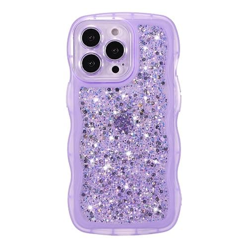 ZTOFERA for iPhone 12 Pro Max Case 6.7", Cute Curly Wavy Design with Glitter Sequins,Luxury Aesthetic Bling Sparkly Shockproof Protective Phone Case for iPhone 12 Pro Max-Glitter Purple - Image 1