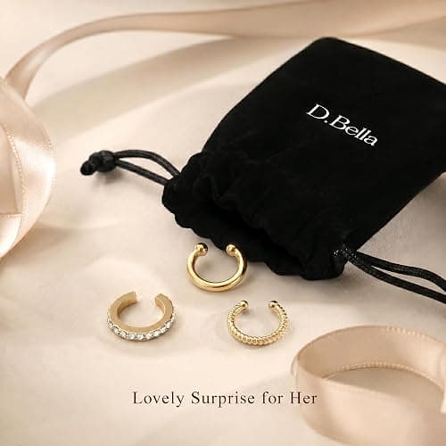 D.Bella Ear Cuff Earrings for Women 14K Gold Plated Dainty Non Pierced Clip On Earring for Cartilage Fake Ear Jewelry Lightweight thumbnail 7