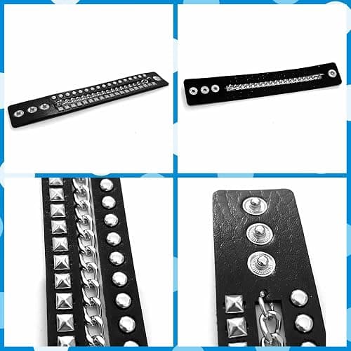 Tosmifairy 3 Pieces Punk Rock Leather Bracelets for Women Pop 80s 90s Emo Jewelry Accessories Retro Spiked Adjustable Wrap Wrist Cuffs thumbnail 3