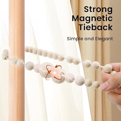 KLOGTSIND Magnetic Wood Bead Curtain Tiebacks, Curtain Holders for Boho Bedroom, Baby Nursery, Farmhouse Decor, Wood Color, 2 Packs thumbnail 6