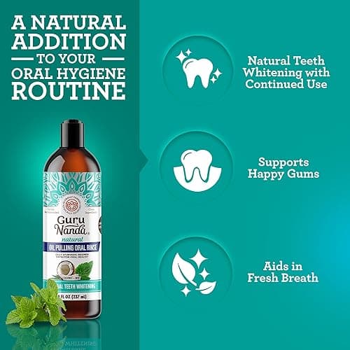 GuruNanda Coconut Oil Pulling, Fresh Breath & Whitening Mouthwash, 7 Essential Oils & Vitamins for Happy Teeth & Gums, Alcohol-Free, 8 oz - 8 Fl Oz (Pack of 1) - 1 Pack thumbnail 3