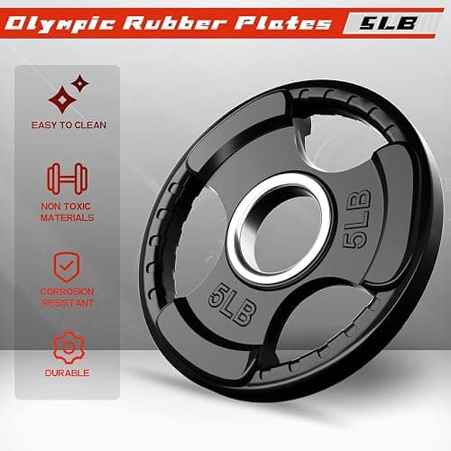 RitFit Olympic Rubber Grip Plates for Barbell, 2-Inch Weight Plates for Weightlifting and Strength Training in Home & Gym, Single, Pair and Sets(2.5/5/10/25/35/45 LB) thumbnail 3