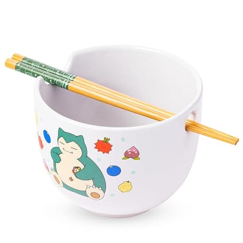 Silver Buffalo Pokemon Snorlax Relaxing and Eating Food Ceramic Ramen Noodle Rice Bowl with Chopsticks, Microwave Safe, 20 Ounces - Image 1
