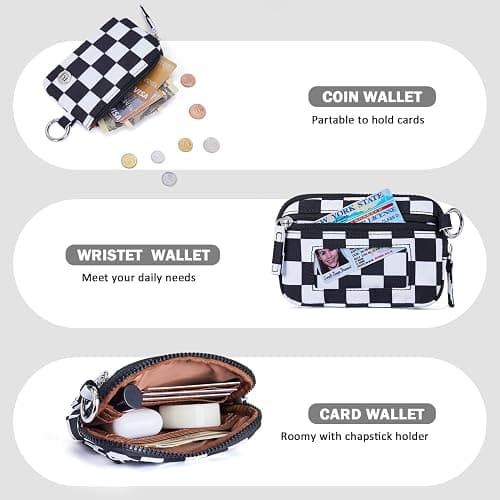 POIUGOYA Nylon Wristlet Wallets, Dual Pouch Keychain Wristlet Wallet, RFID Small Wallet With Coin Pouch,ID Window For Travel thumbnail 5