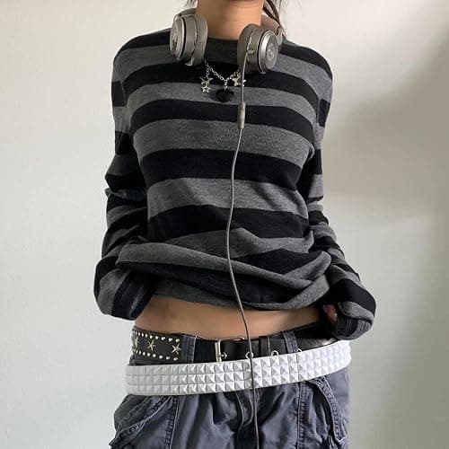 Y2k Fairy Grunge Graphic Long Sleeve Tees Tops Women E-Girls Aesthetic Gothic Skull Print Baggy T Shirts Emo Clothes thumbnail 7