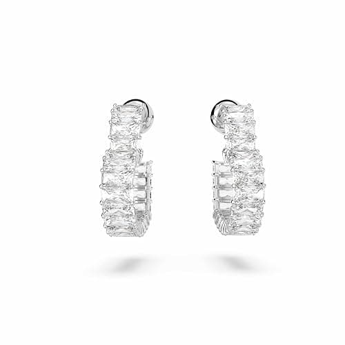 Swarovski Matrix Hoop Earrings, Baguette Cut, Heart, Pink, Clear Crystals, Rhodium and Gold-Tone Finishes thumbnail 2