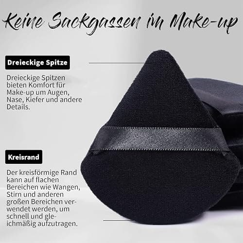 BEAKEY Puderquaste Set,6 Stück Schwarz,Dreieckig für loses Puder,Foundation | WeichePlüschoberfläche,gleichmäßigerAuftrag,Fingerschlaufe,fürAugenpartie,Nasenflügel,Foundation,waschbar,wiederverwendbar thumbnail 2