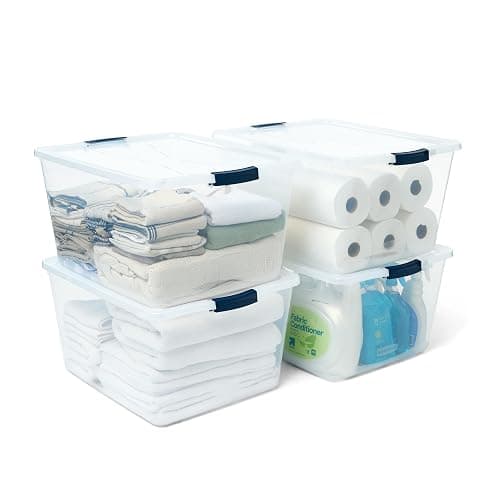 Rubbermaid Cleverstore 71 Qt Clear Storage Bins with Lids, 4-Pack, Stackable, BPA-Free, Made in USA - Image 1